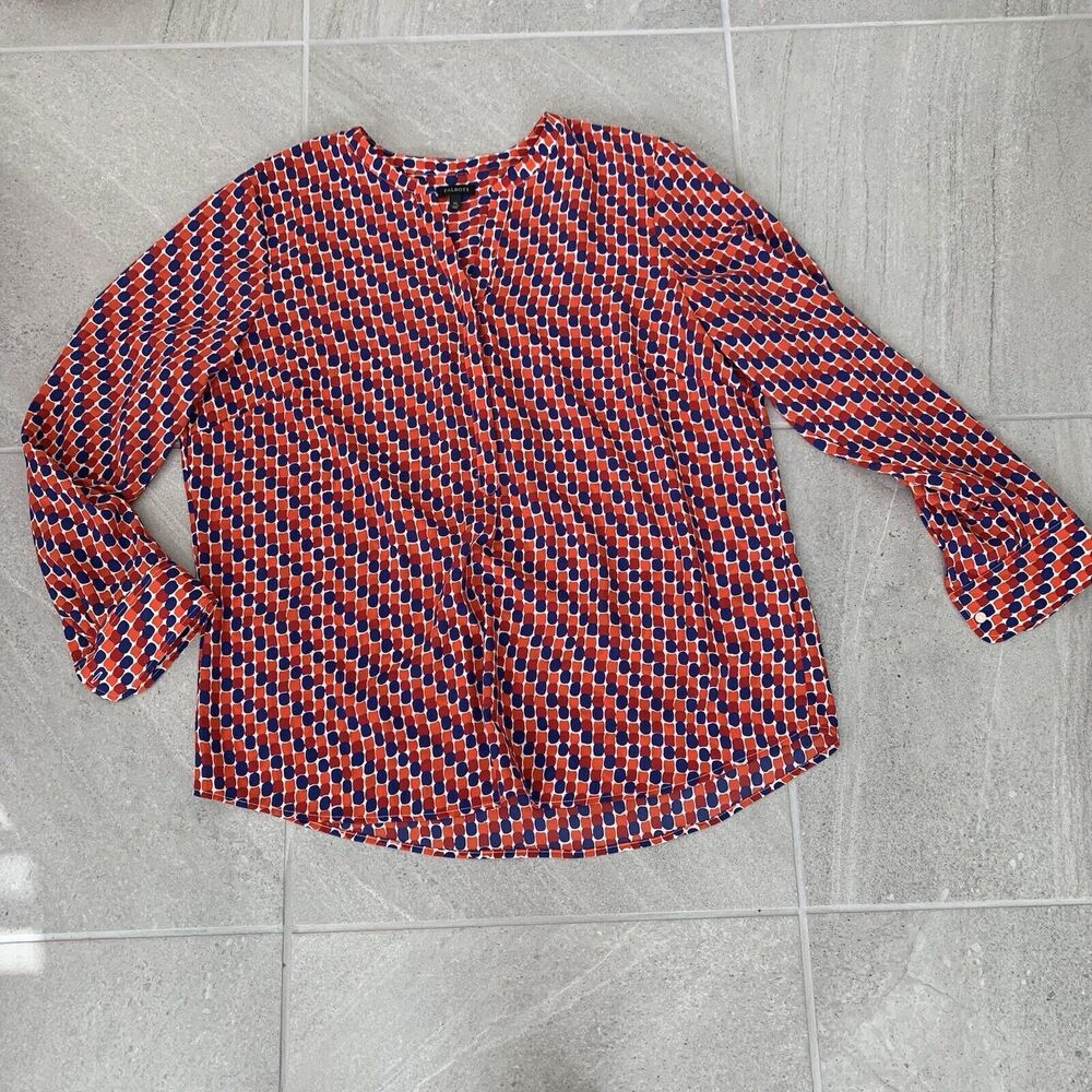 Talbots Blouse Front Blouse, Tunic White Blue Red Orange XL